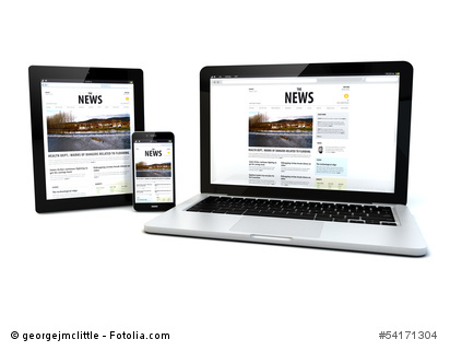 news on a tablet, laptop and phone